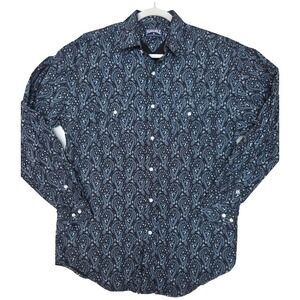 Panhandle Shirt Mens Medium Blue Paisley Long Sleeve Snap Western Slim Fit
